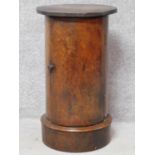 A 19th century burr elm cylindrical pot cupboard on plinth base. H.78 W.45 D.45cm