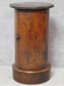 A 19th century burr elm cylindrical pot cupboard on plinth base. H.78 W.45 D.45cm