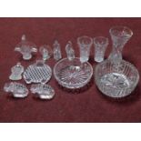 A miscellaneous collection of cut glass and crystal items including a pair of Orrefors Crystal