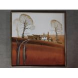 A framed watercolour on canvas by Swedish artist Knut Svenson depicting a cottage in the