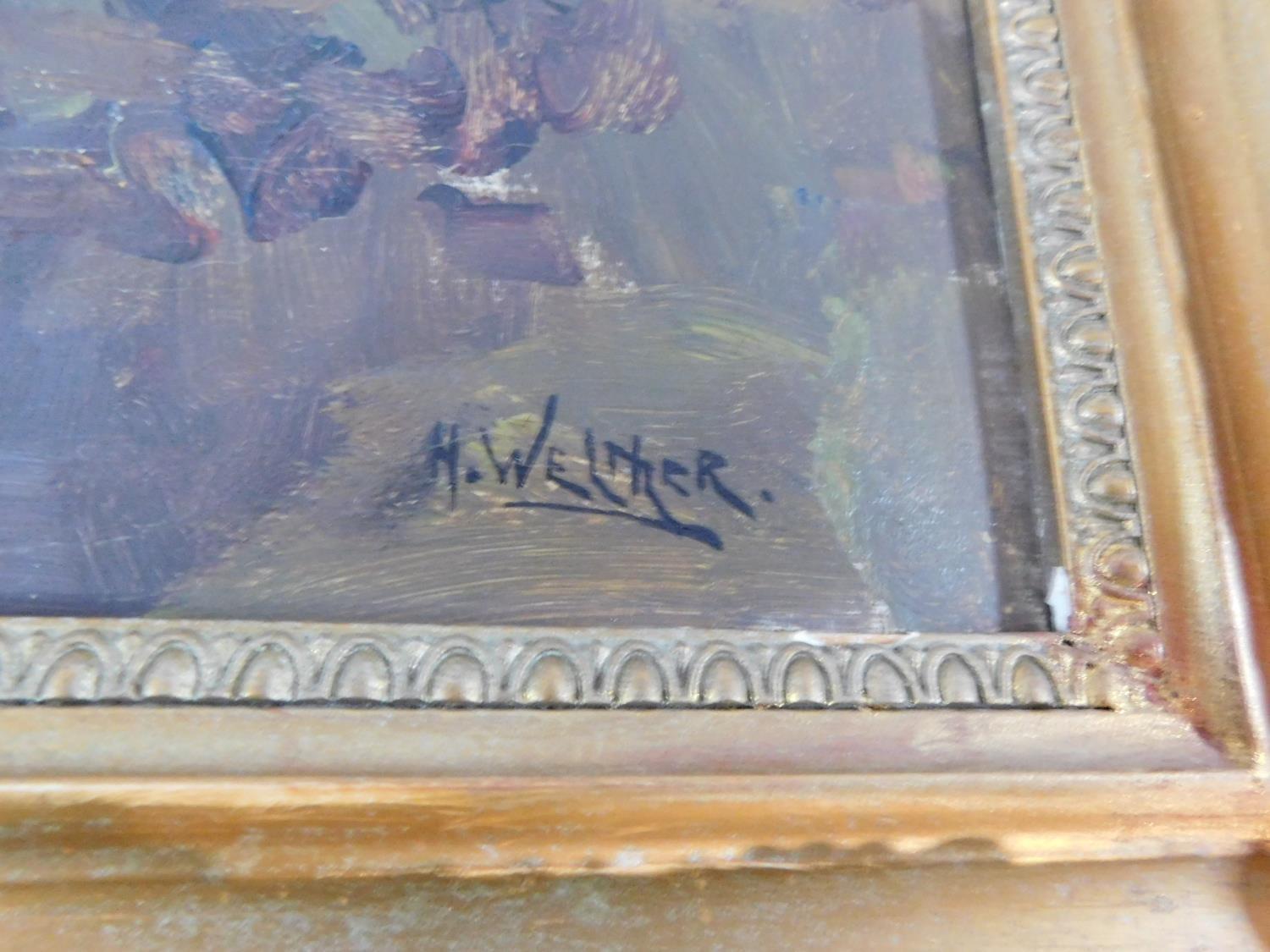 A gilt carved framed oil on canvas depicting a river in a forest. Jan Knikker signed alias Henk - Image 3 of 5