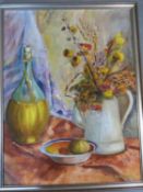 A framed oil on canvas, still life, by Greet Rossau. 61x78.