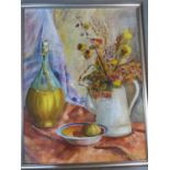 A framed oil on canvas, still life, by Greet Rossau. 61x78.