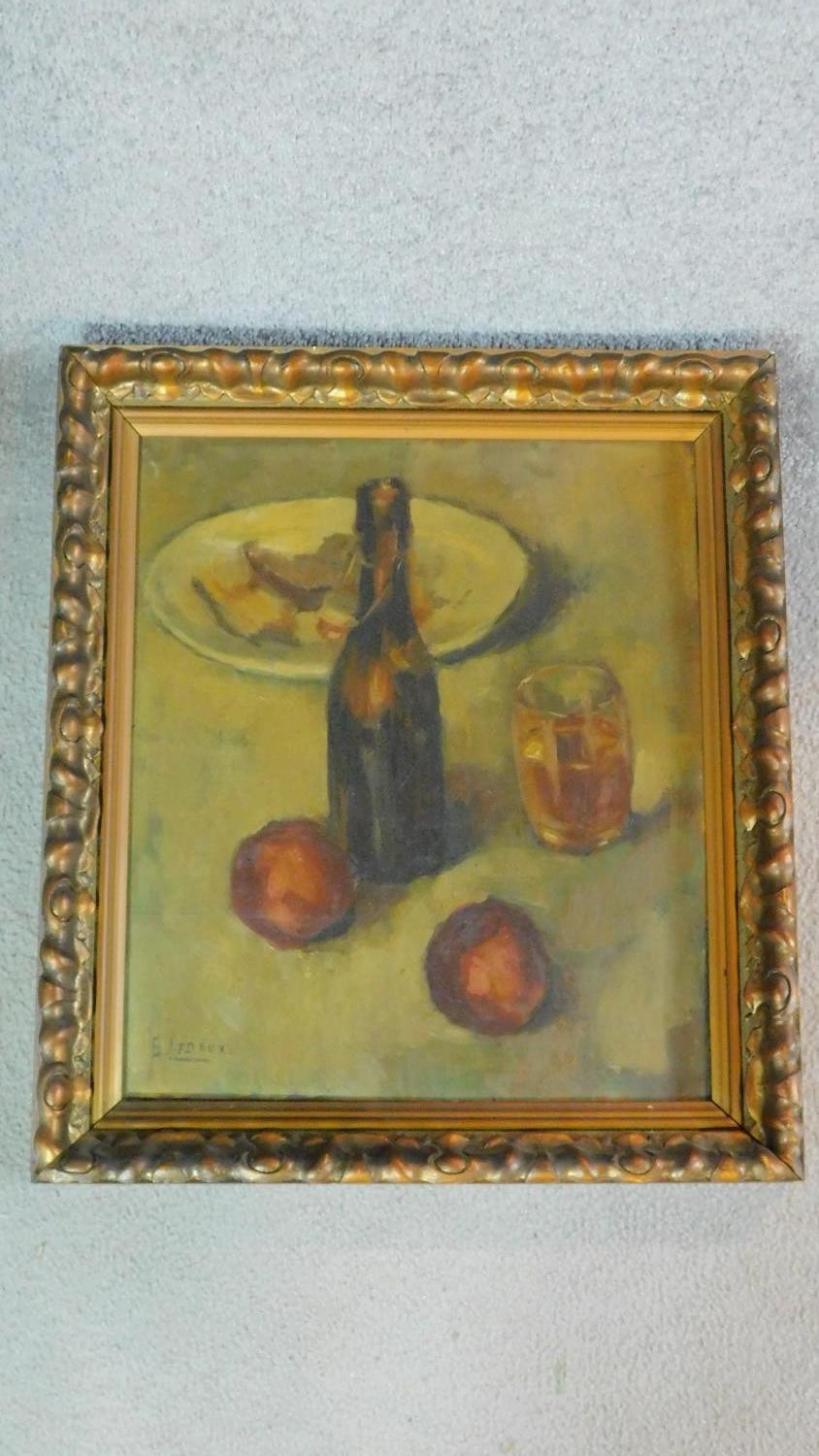 A framed still life oil on panel by Sylvie Ledoux. 45x51