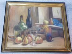 A gilt framed still life oil on canvas, by Carpiaut Rene. 69x59