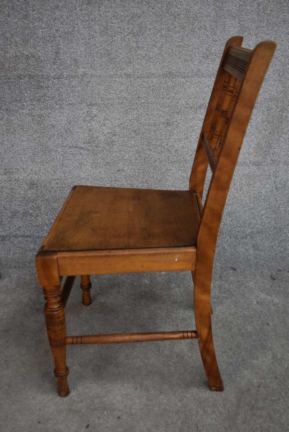 A set of four late 19th century beech framed dining chairs with panel seats. H.90x45cm - Image 4 of 4