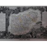 A framed and glazed wine region map of 'Du Var'. 60x50cm
