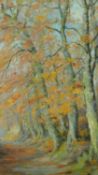 A gilded framed oil on canvas of a forest passage in Autumn, by V. Gaspar. 47x57cm