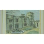 A framed and glazed watercolour depicting Cassiobury House near Watford by Thomas Moule. 33x29cm