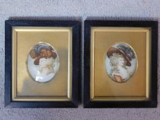 Two framed and glazed 18th century mezzotint miniatures of artistrocratic ladies. 17x14cm