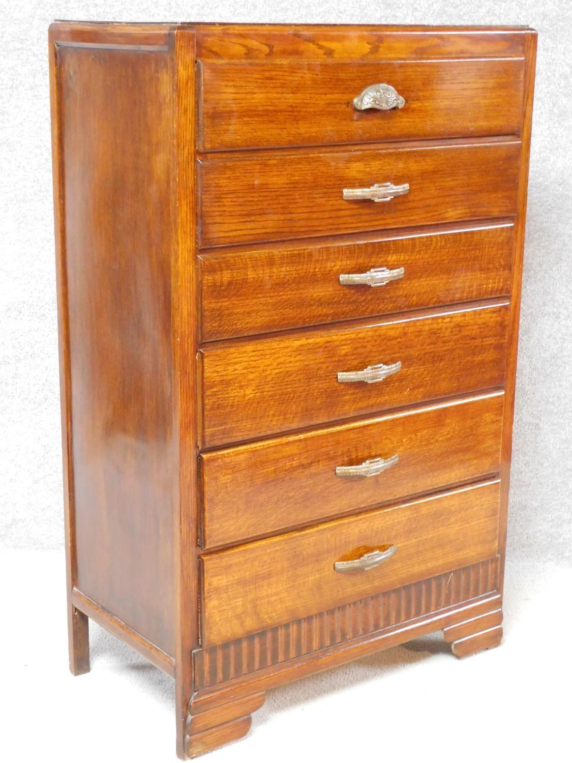 A vintage mid 20th century oak chest of six drawers on bracket feet. H.120 W.75 D.40cm - Image 2 of 5