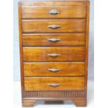 A vintage mid 20th century oak chest of six drawers on bracket feet. H.120 W.75 D.40cm