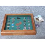 A box framed and glazed set of African mineral samples from Nchanga, Zambia, two polished stone