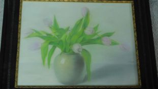 A framed and glazed still life pastel, indistinctly signed. 58.5x49.5