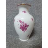 A handpainted porcelain Herend Apponyi Chinese Bouquet Raspberry basket weave vase. With gilded