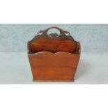 A Georgian mahogany double sided portable box with carved handle. H.43 W.44 D.30cm