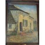 A framed oil on canvas of a farmhouse, by Leopold Bosche. 41x51