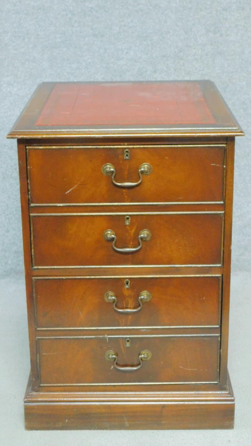 A Georgian style filing cabinet with inset tooled red leather top above two drawers on plinth - Image 2 of 4