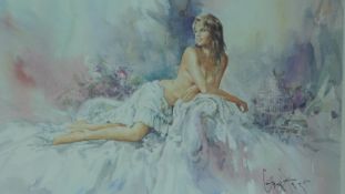 A framed and glazed print of a naked woman, by Gordon King, signed. 81x70cm