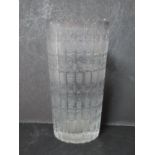 A ribbed antique Bohemian star cut engraved crystal vase with a zig zag edge. h29.5cm.