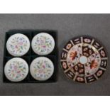 A Royal Crown Derby vintage Imari ware side plate along with a boxed set of four Haddon Hall