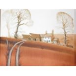 A framed watercolour on canvas by Swedish artist Knut Svenson depicting a cottage in the