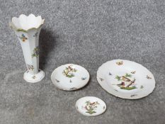 A collection of hand painted Herend porcelain pieces. Including a Queen Victoria design trumpet