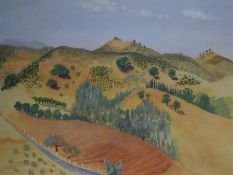 A framed and glazed gouache depicting a Spanish landscape. Signed by Jo Bimes. 62x55cm