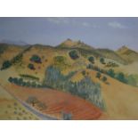 A framed and glazed gouache depicting a Spanish landscape. Signed by Jo Bimes. 62x55cm