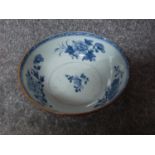 An 18th century Chinese blue and white porcelain bowl from the Nan King Cargo. Bowl on footring,