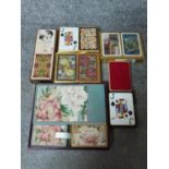 A collection of vintage playing cards and bridge sets. Including a set of vintage Eric Sio political