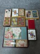 A collection of vintage playing cards and bridge sets. Including a set of vintage Eric Sio political