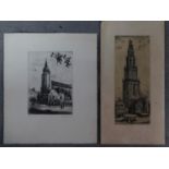 Two signed etchings of cathedrals, one is artist's proof. 30x26cm