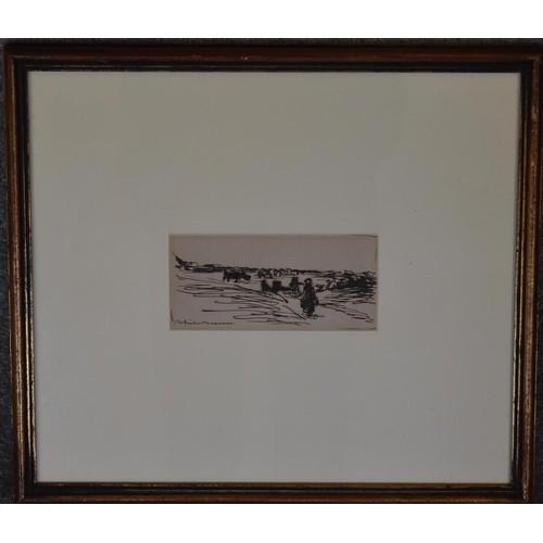 A framed and glazed ink sketch, rural scene, indistinctly signed. H.40x50cm - Image 2 of 3