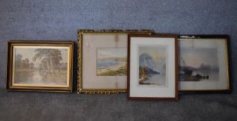 A 19th century gilt framed and glazed watercolour, Whitby Bay, two other framed and glazed