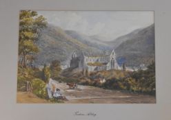 A 19th century framed and glazed watercolour, Tintern Abbey with figures to the foreground. H.