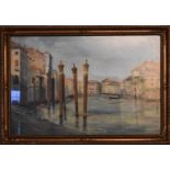 A large gilt framed and glazed watercolour of a Venetian canal scene. H.70x100cm