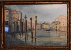 A large gilt framed and glazed watercolour of a Venetian canal scene. H.70x100cm