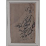 A framed and glazed ink sketch, Oriental figure, signed. H.54 x 45cm