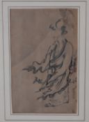 A framed and glazed ink sketch, Oriental figure, signed. H.54 x 45cm