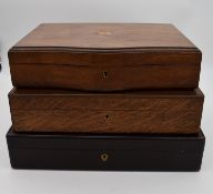 Three miscellaneous canteen boxes. H.9x38cm