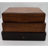 Three miscellaneous canteen boxes. H.9x38cm