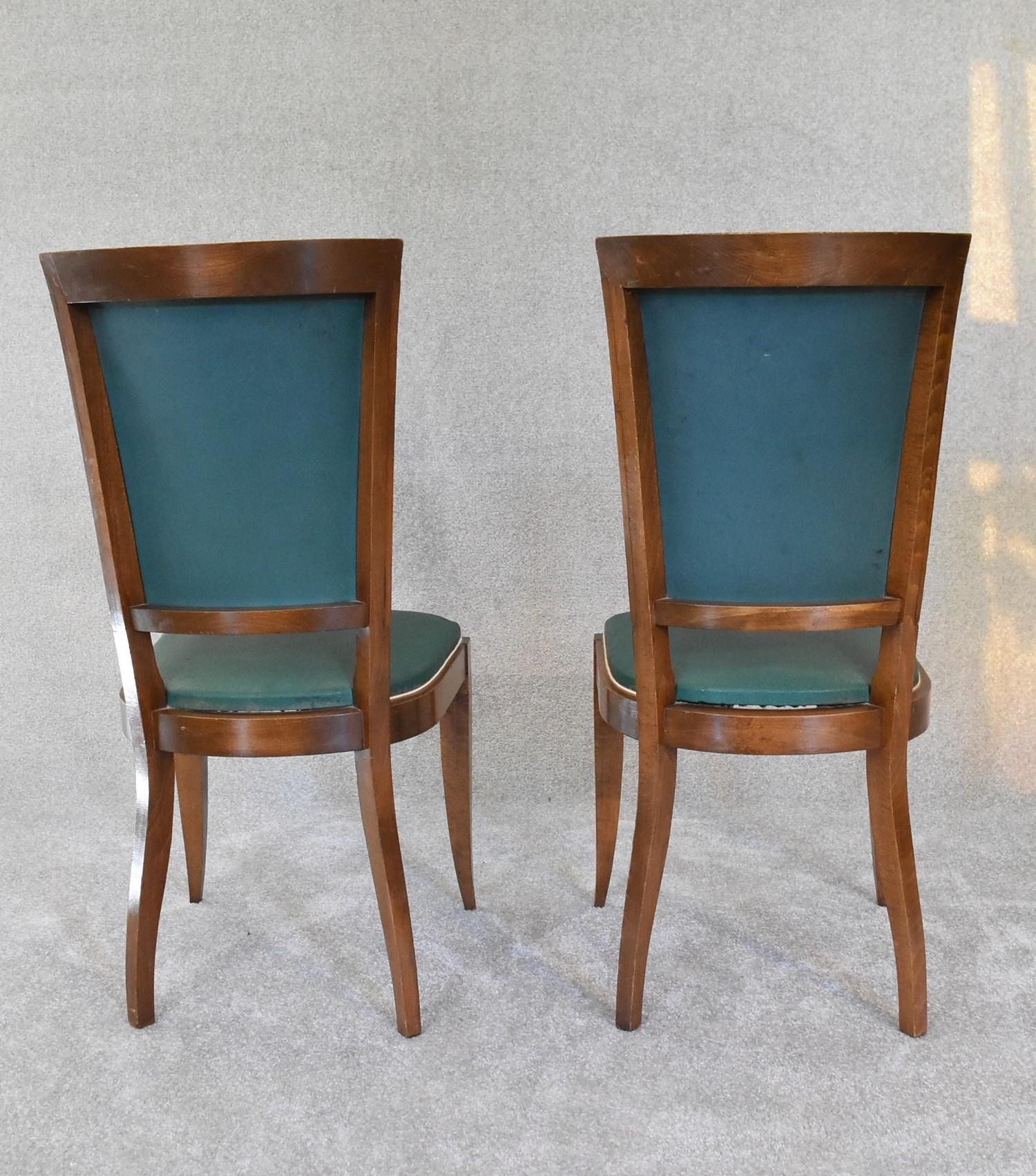 A pair of Empire style dining chairs upholstered in green fabric. H.97 x 45cm - Image 3 of 3