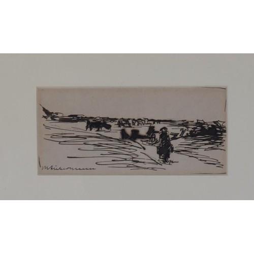 A framed and glazed ink sketch, rural scene, indistinctly signed. H.40x50cm