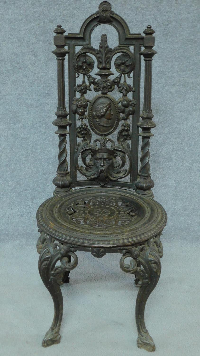 A 19th century Coalbrookdale style high back chair with cast floral design raised on cabriole - Image 2 of 6