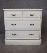 A white lacquered Victorian style chest of drawers. H.70x74x47cm (missing superstructure)