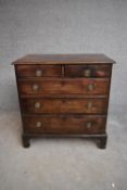 A small Georgian mahogany chest of two short over three long drawers on bracket feet. H.85x83x50cm