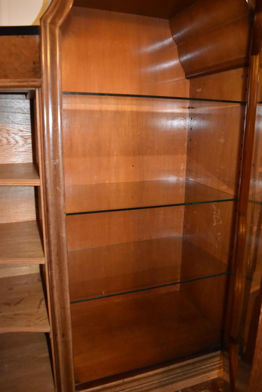 A Continental Art Deco burr walnut display cabinet fitted central astragal glazed section flanked by - Image 7 of 8