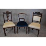Three various late 19th century dining chairs. H.96x47cm