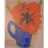 A framed and glazed watercolour, still life poppy. H.53x44cm